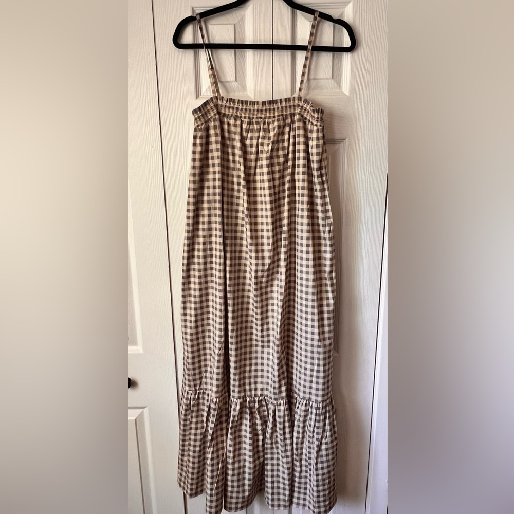 NWT WeWoreWhat Blue and Tan and White Maxi Dress — size Medium